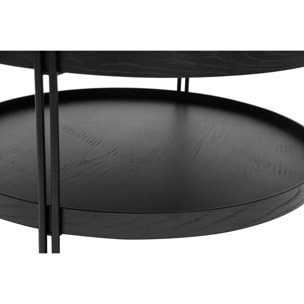 Table basse ronde design bois noir et métal noir D80 cm TWICE