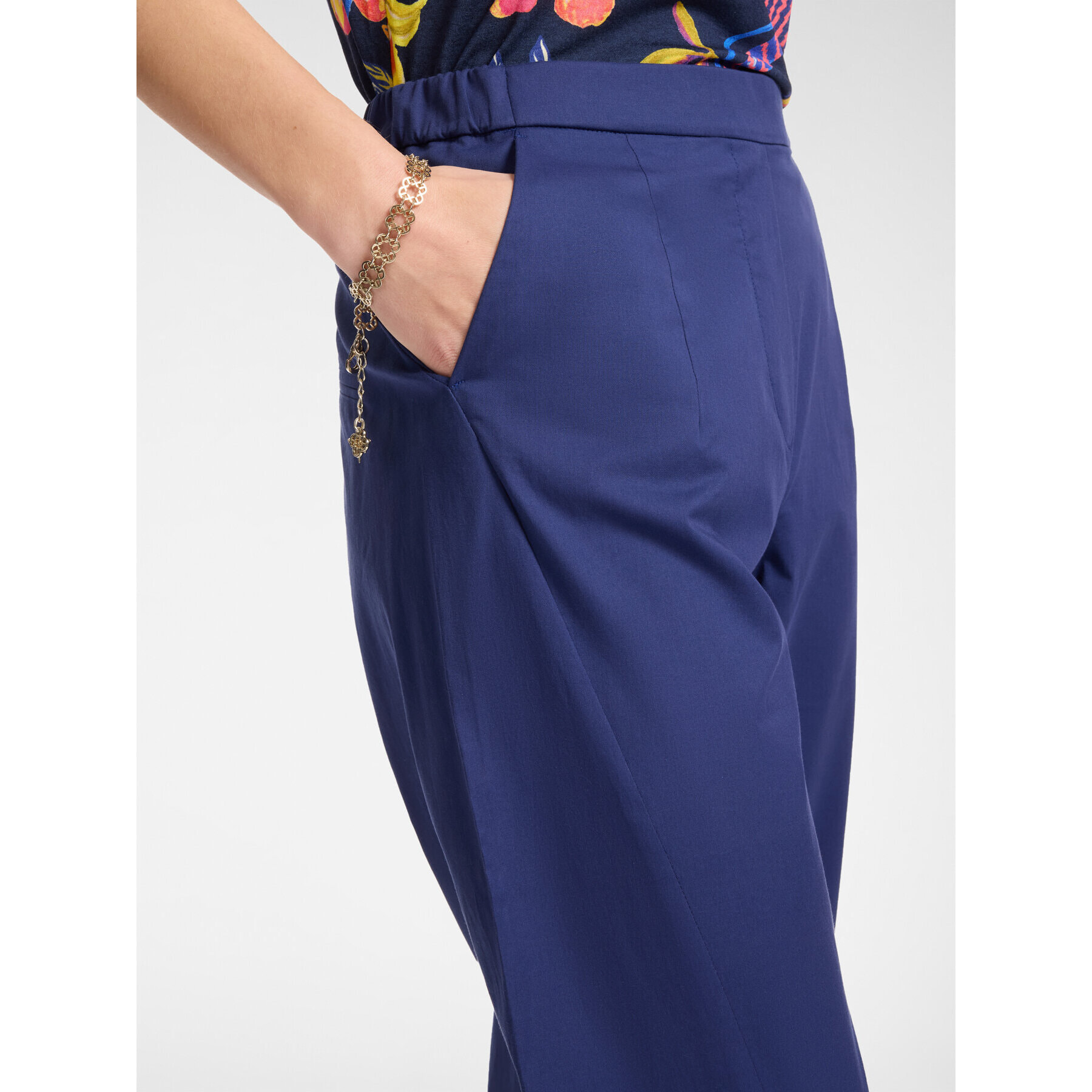 Elena Mirò - Pantalón globo de algodón elástico - Azul