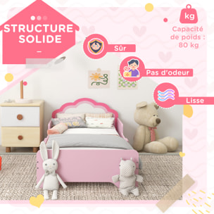 Lit enfant design girly motif nuage - sommier à lattes inclus - MDF contreplaqué rose blanc