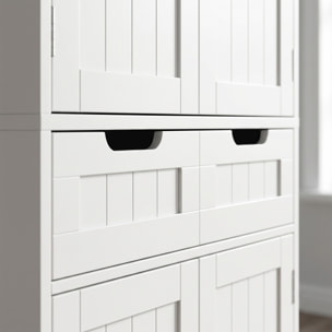 Meuble haut salle de bain 4 portes 3 étagères tiroir dim. 60 x 30 x 160 cm blanc