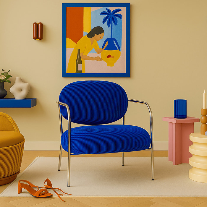 Fauteuil en velours côtelé et piètement chromé - LEON