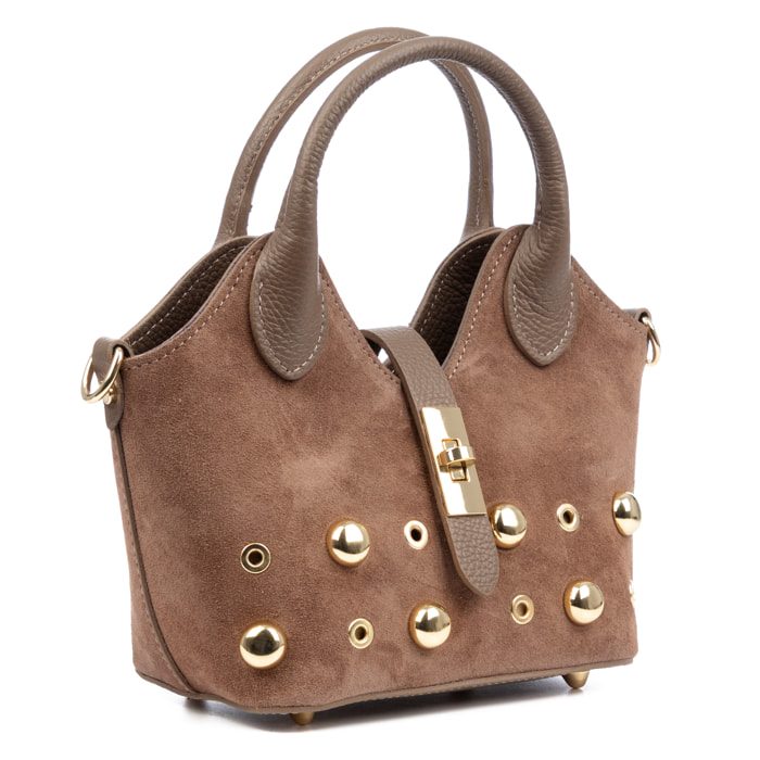 Barzanò Bolso de mano Mujer. Piel auténtica Gamuza con detalles metálicos.