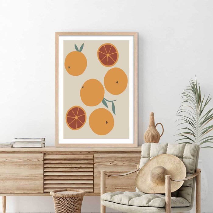 Affiche  orange fraiche Affiche + cadre en bois - Chêne