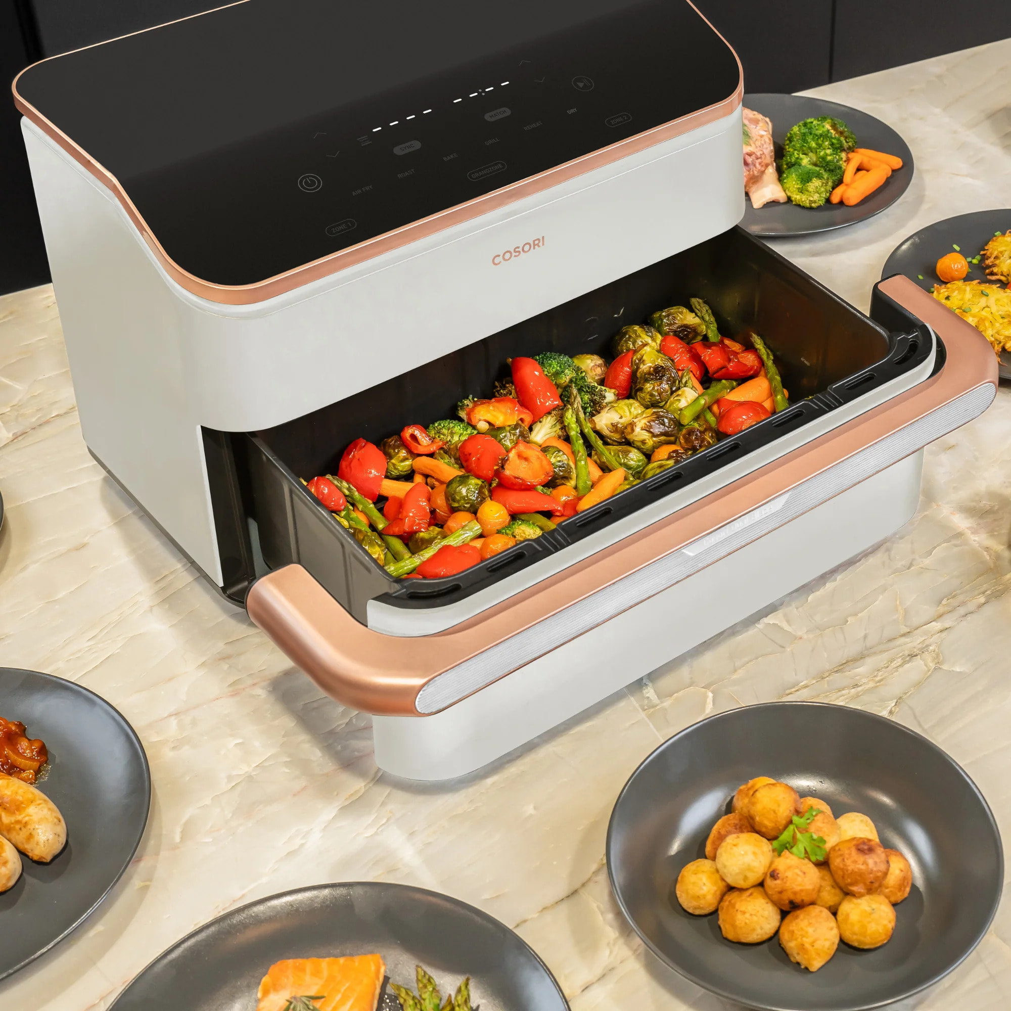 COSORI - Freidora de aire Dual Blaze Twinfry™ Chef Edition White con capacidad 10L