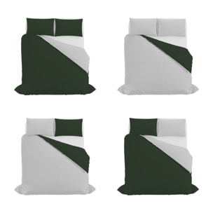PARURE COPRIPIUMINO NATURAL COLOR, 100% Cotone, Made in Italy - VERDE OLIVA/GRIGIO CHIARO