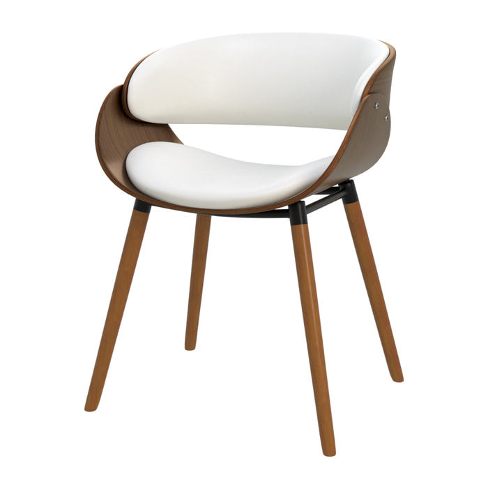 Chaise en cuir synthétique blanc et bois plaqué noyer - Polo