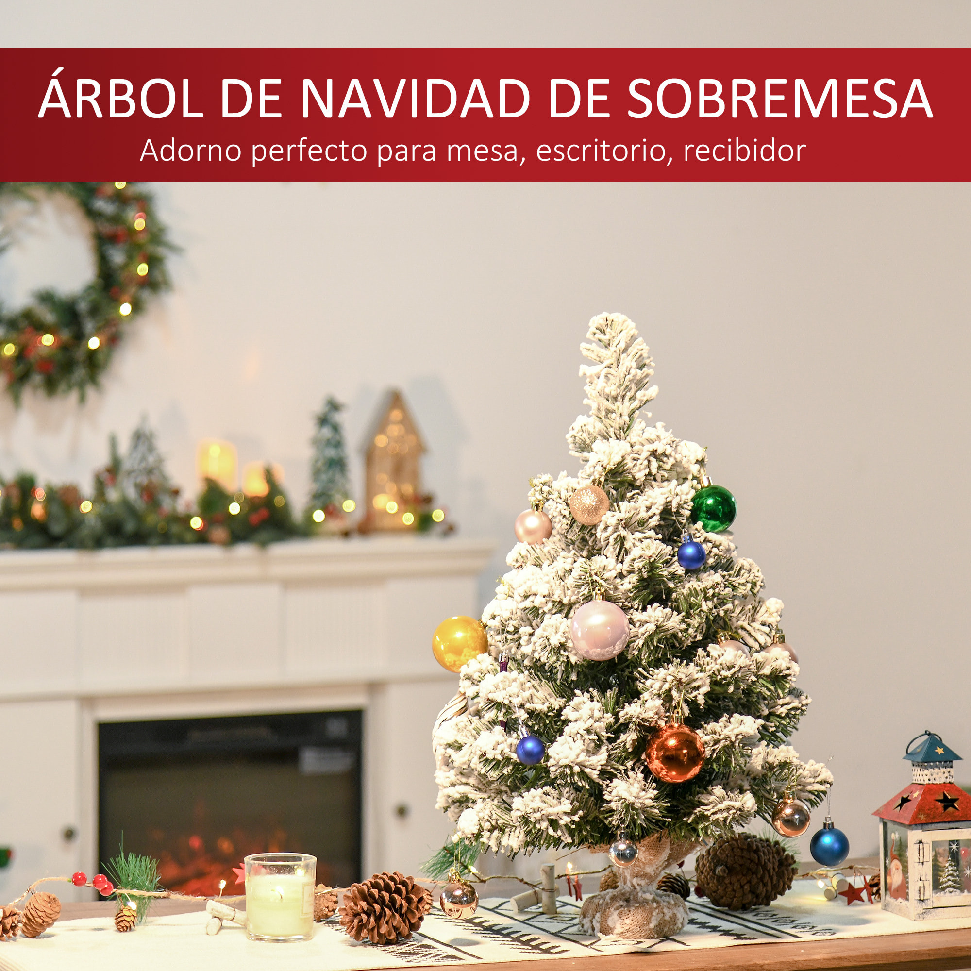 HOMCOM árbol de Navidad Artificial 60 cm con 67 Ramas Ignífugas y Base de Cemento Decoración Navideña para Mesa Escritorio Oficina Ø32x60 cm Verde y Blanco
