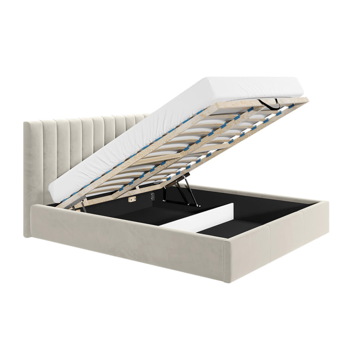 Rosario - lit coffre - 140x200 - sommier inclus - en velours - Beige