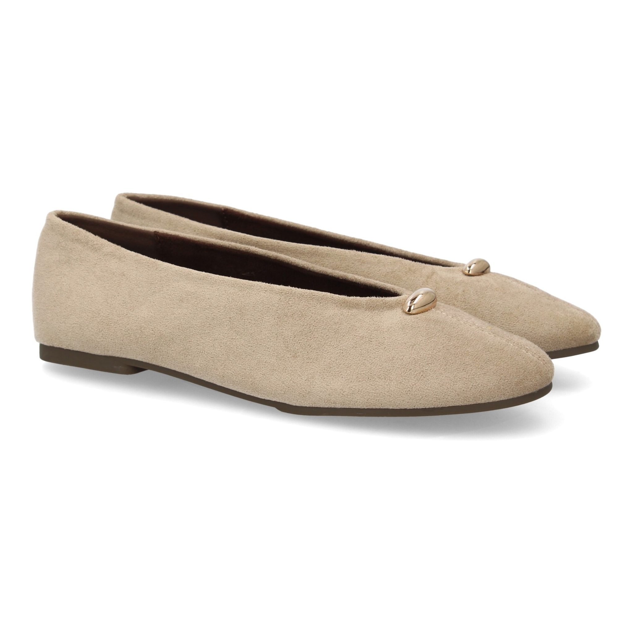 Bailarinas Mujer Efecto Ante con Adorno Dorado. Zapatos Planos Elegantes