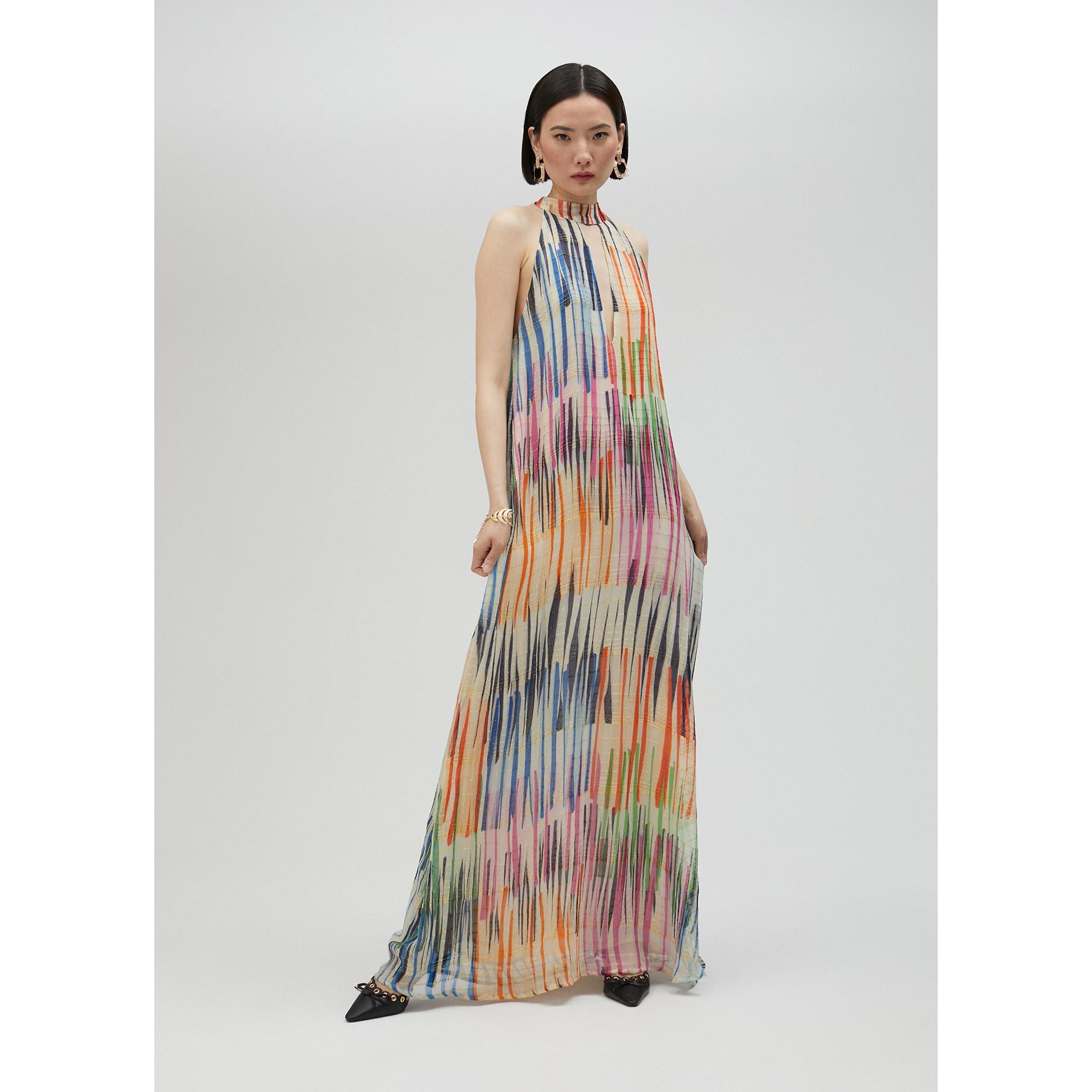 Vestito lungo stampa multirighe
