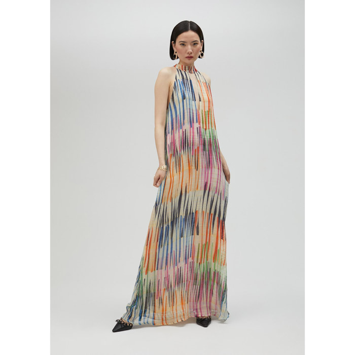 Vestito lungo stampa multirighe