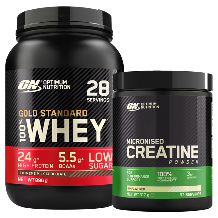 Gold Standard 100% Whey Proteine con Aminoacidi Cioccolato al Latte 896g 28 Porzioni + Micronised Creatine Monohydrate per la Performance Non Aromatizzato 317g 93 Porzioni