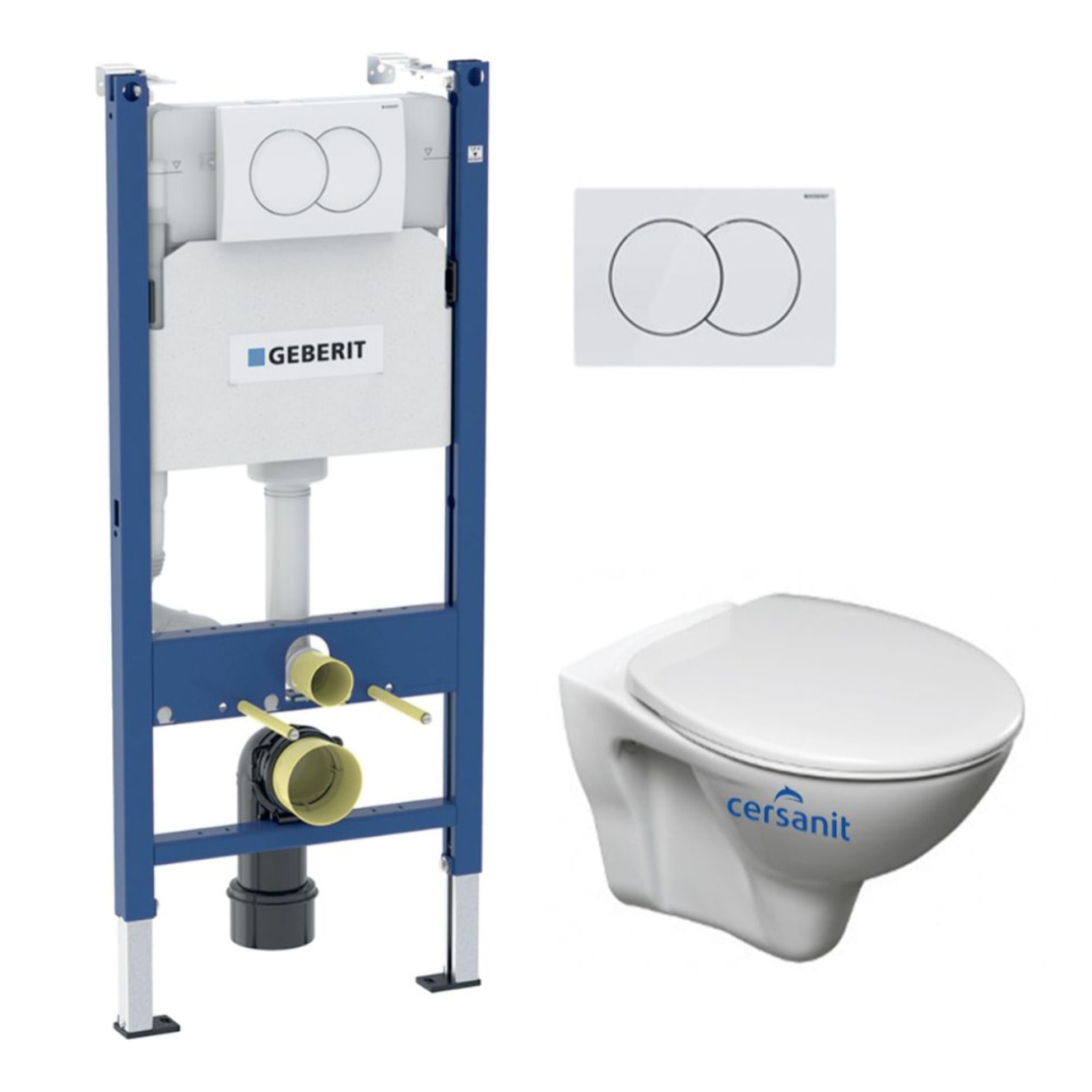 Pack WC Bâti-support Duofix + WC Cersanit S-line Pro + Abattant + Plaque blanche