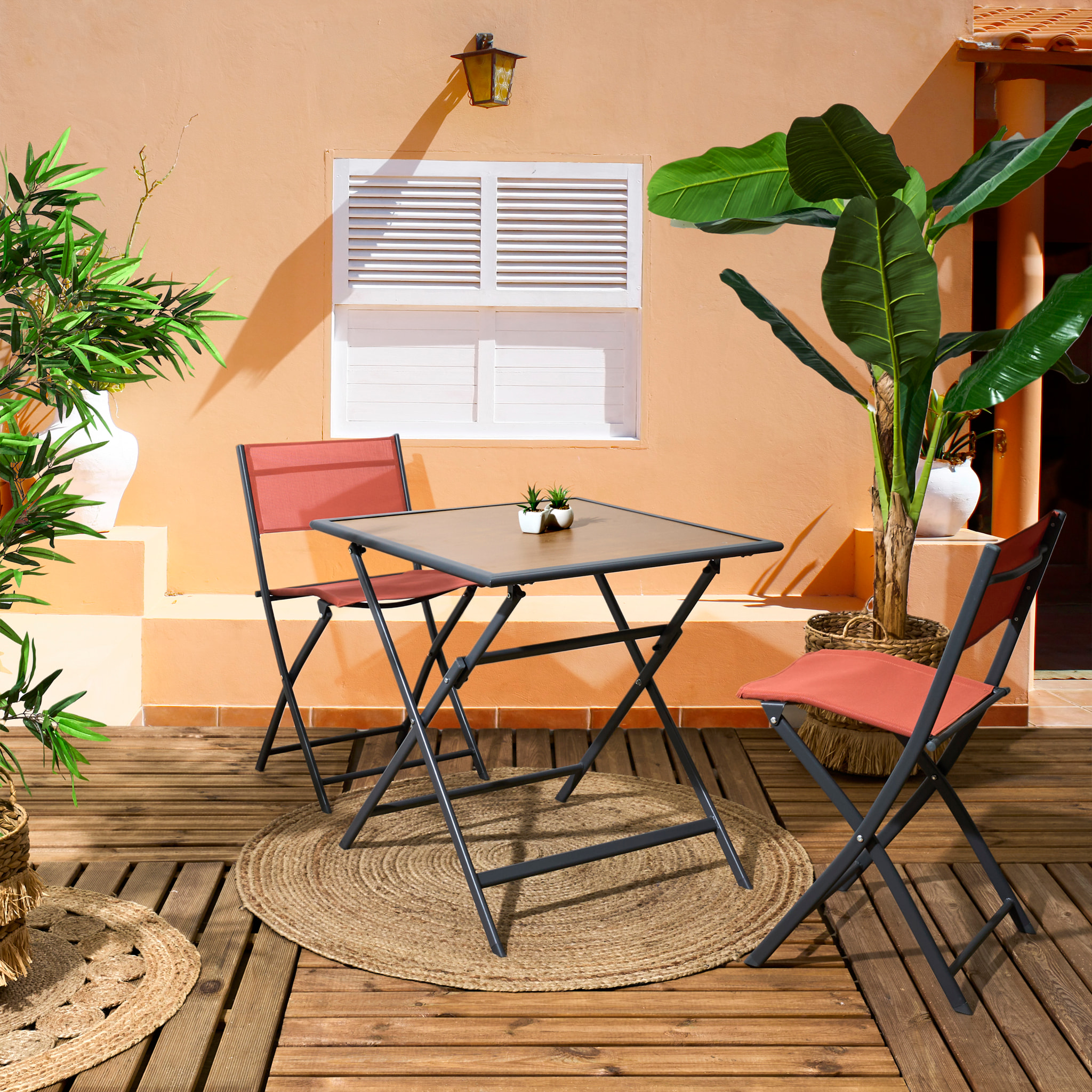 Table Metal Gris Effet Bois Barcelone 70x70