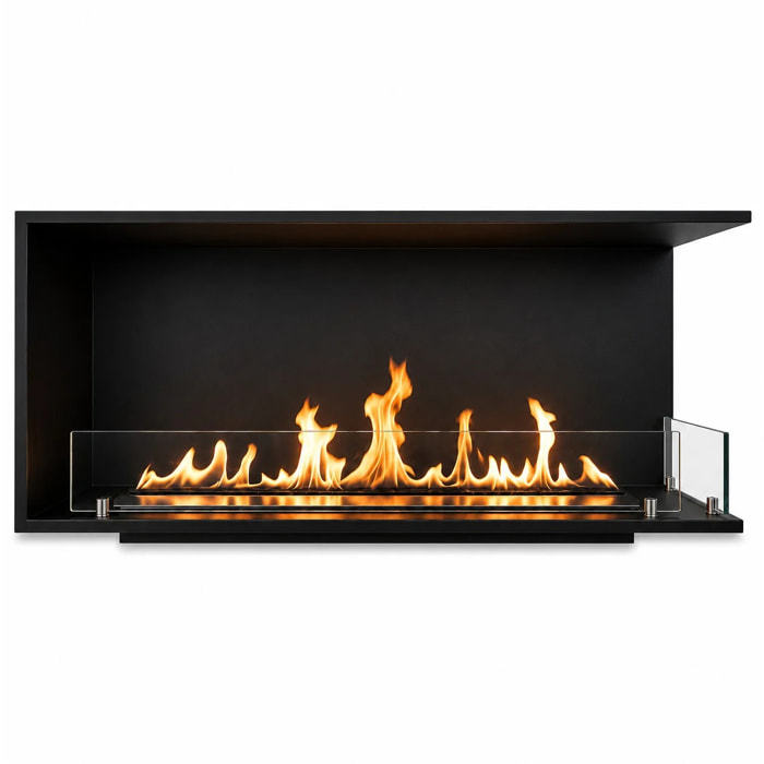 Urano 120 - Camino a Bioetanolo da Incasso Angolare Destro 120x50x30 cm con Bruciatore 3lt in Acciaio
