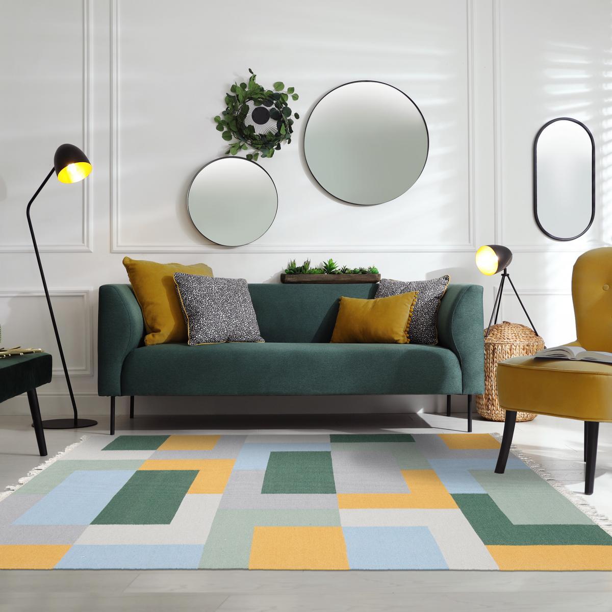 Tapis kilim fait main en laine motif géométrique