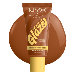 NYX Professional Makeup Buttermelt Glaze Tint, Fond de teint SPF30 jusqu'à 12h de tenue, Toffee Butta