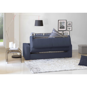 Divano Letto Aliana, Divano a 3 posti, 100% Made in Italy, Sofà Soggiorno con apertura girevole, in tessuto imbottito, con Braccioli standard, Cm 220x95h90, Blu