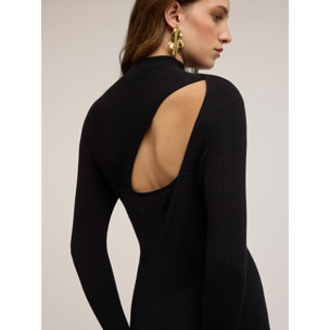 Motivi - Vestido midi de punto con abertura en la espalda - Negro