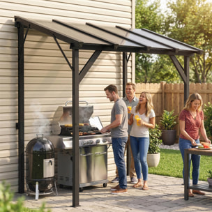 Pergola adossable barbecue acier alu polycarbonate