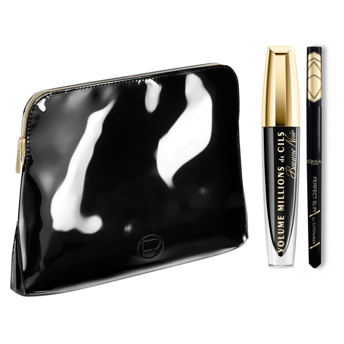 Trousse Femme Luxe - Mascara Volume Millions de Cils Baume Noir + Eyeliner Perfect Slim Noir - L'Oréal Paris