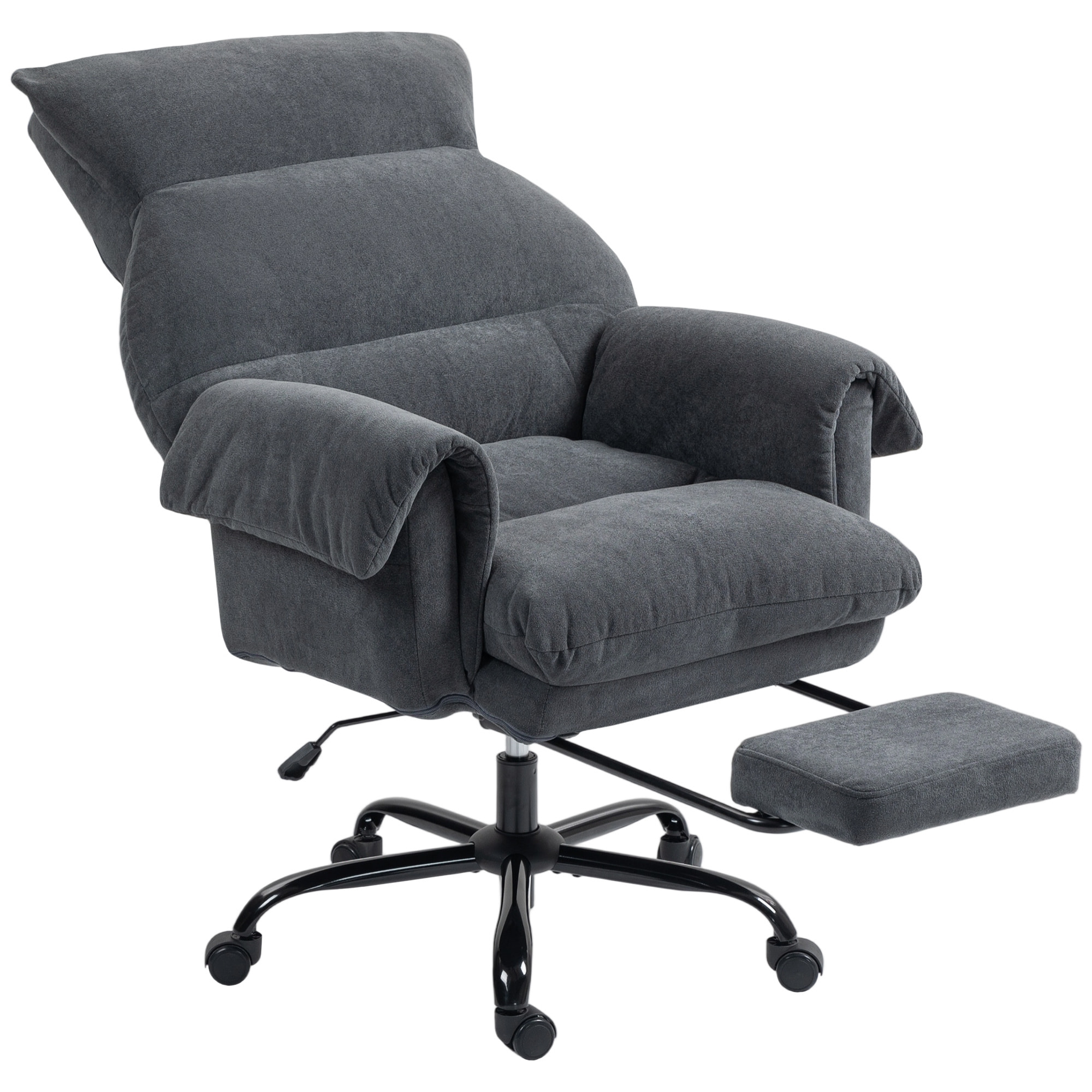 Silla de Escritorio con Reposapiés, Silla de Oficina Giratoria, con Respaldo Reclinable y Alto, Asiento y Reposabrazos Anchos, Acolchado Grueso, Tapizada en Terciopelo, Altura Ajustable, Gris