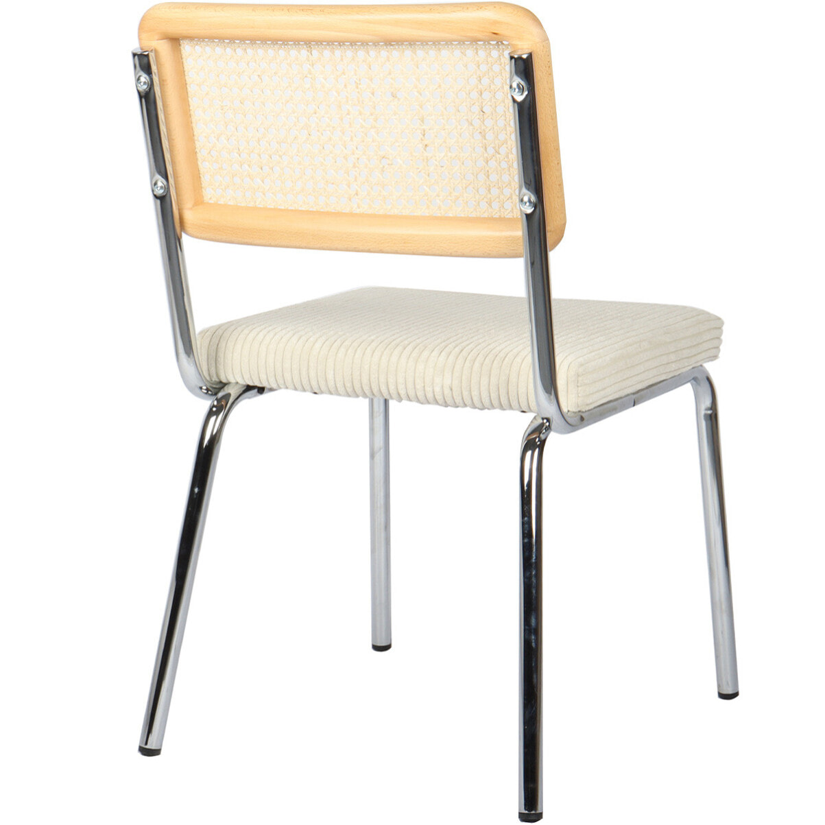 Lot de 2 chaises chromées, cannage et velours côtelé - PAULA