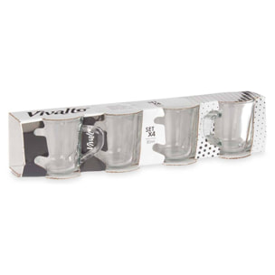 Set 4 tazas vidrio cafe con asa 80ml colección vivalto