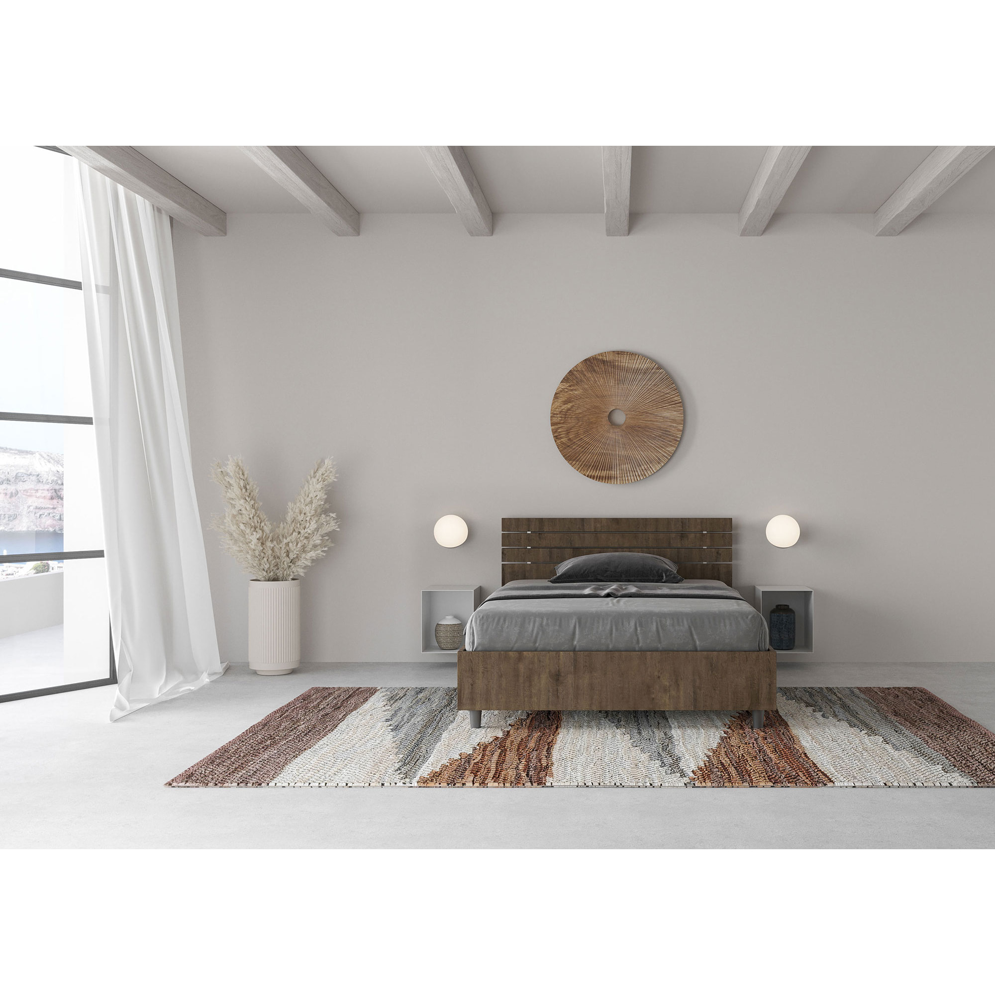 Lit avec sommier 120x190 tête de lit droiteavec des lames noyer Ankel