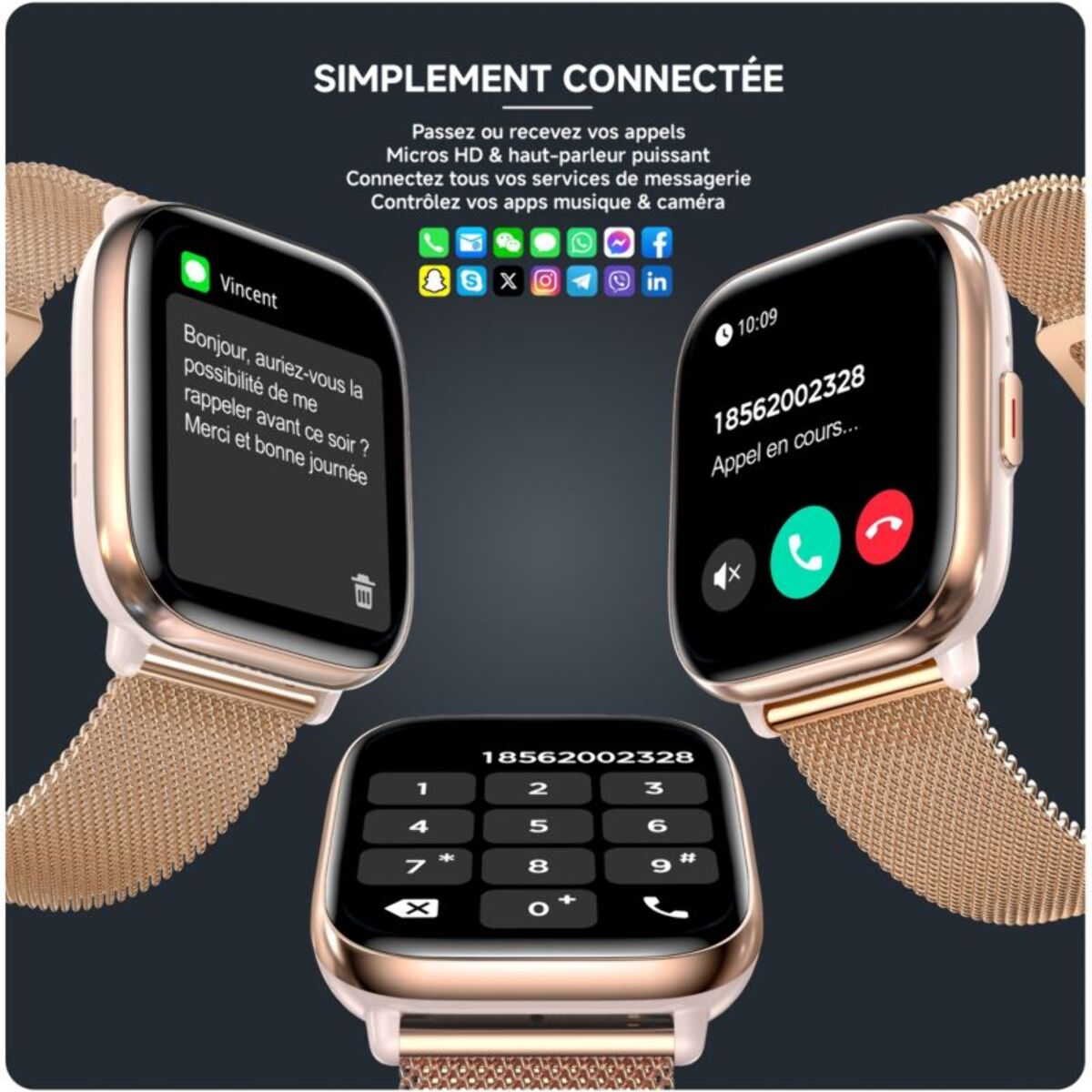 Montre connectée ECHO Rainbow Nano Or Rose Silicone + Milanais