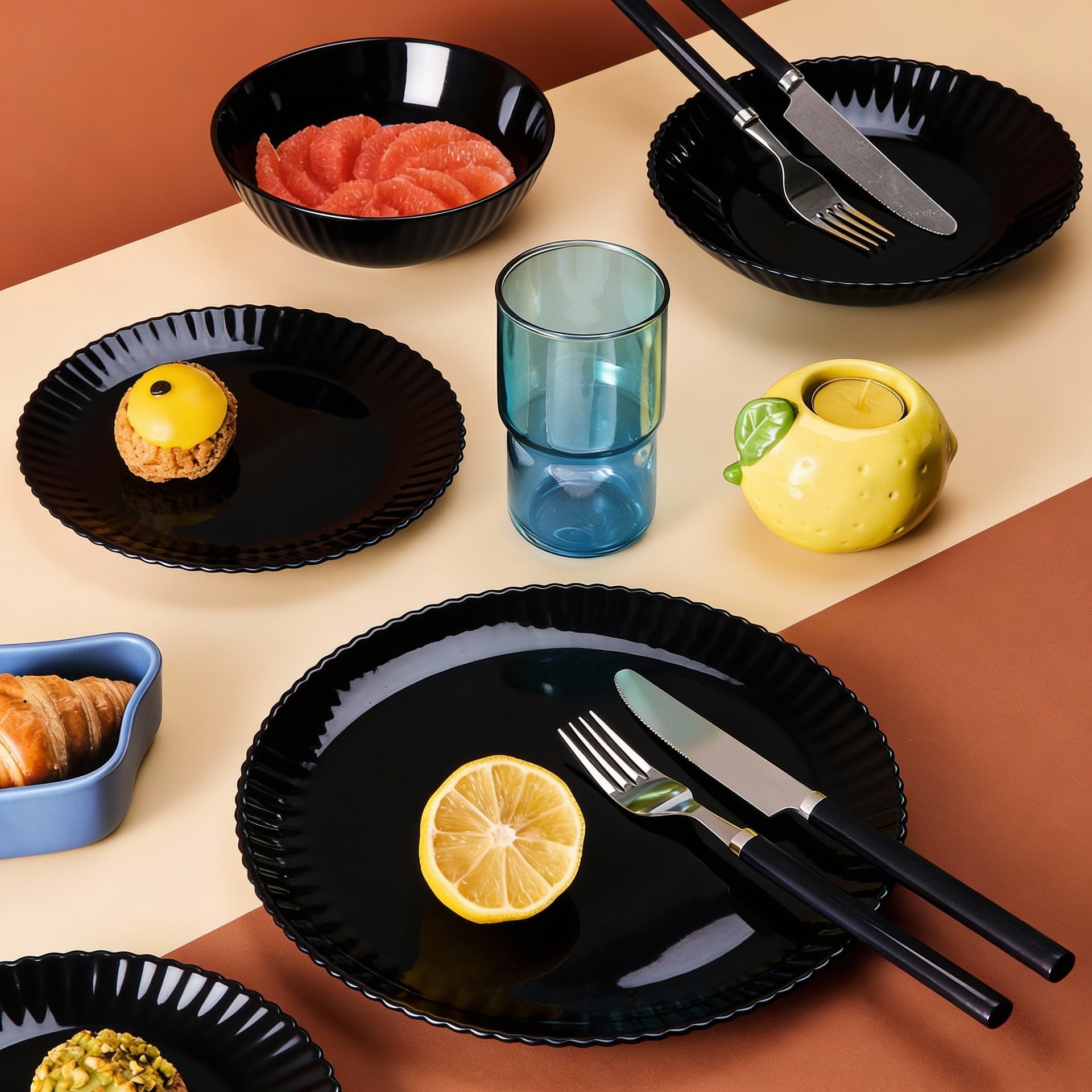 Set di 6 piatti piani neri 25 cm Bloom - Luminarc