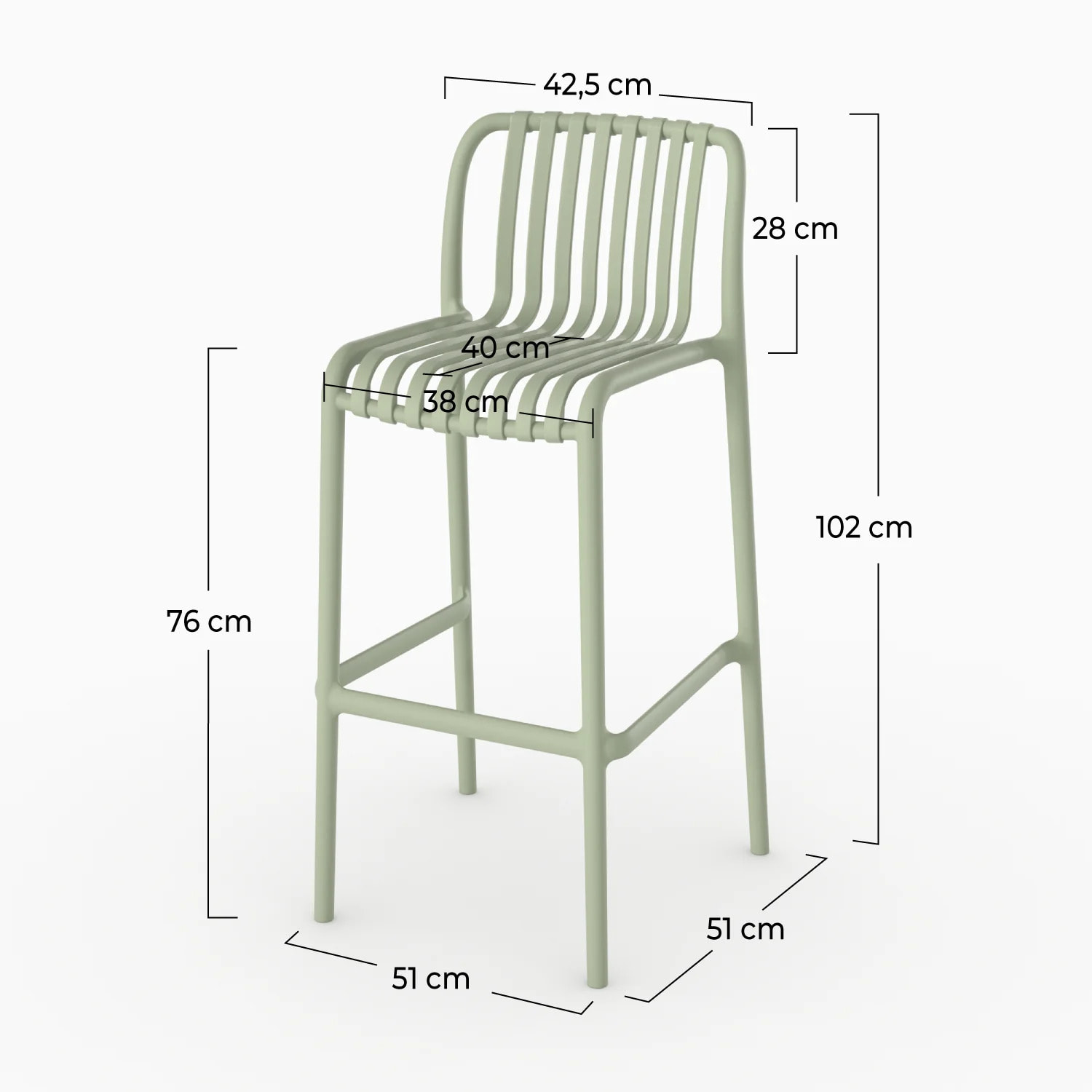 Lot de 2 chaises de bar de jardin 76 cm en plastique vert pastel - Duli