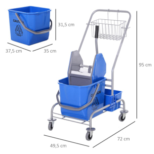 Carro de Limpieza Profesional Cubo de Fregado con Ruedas Cubo Extraíble de 25 Litros Escurridor de Prensa Cesta y Cubeta 72x49,5x95 cm Azul