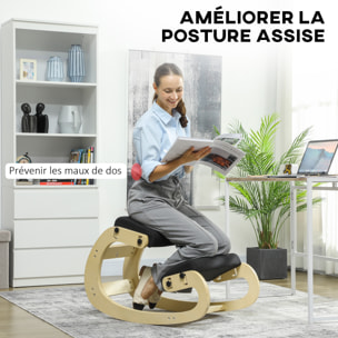 Siège ergonomique - siège assis-genoux - chaise assis genoux grand confort - bois bouleau tissu noir