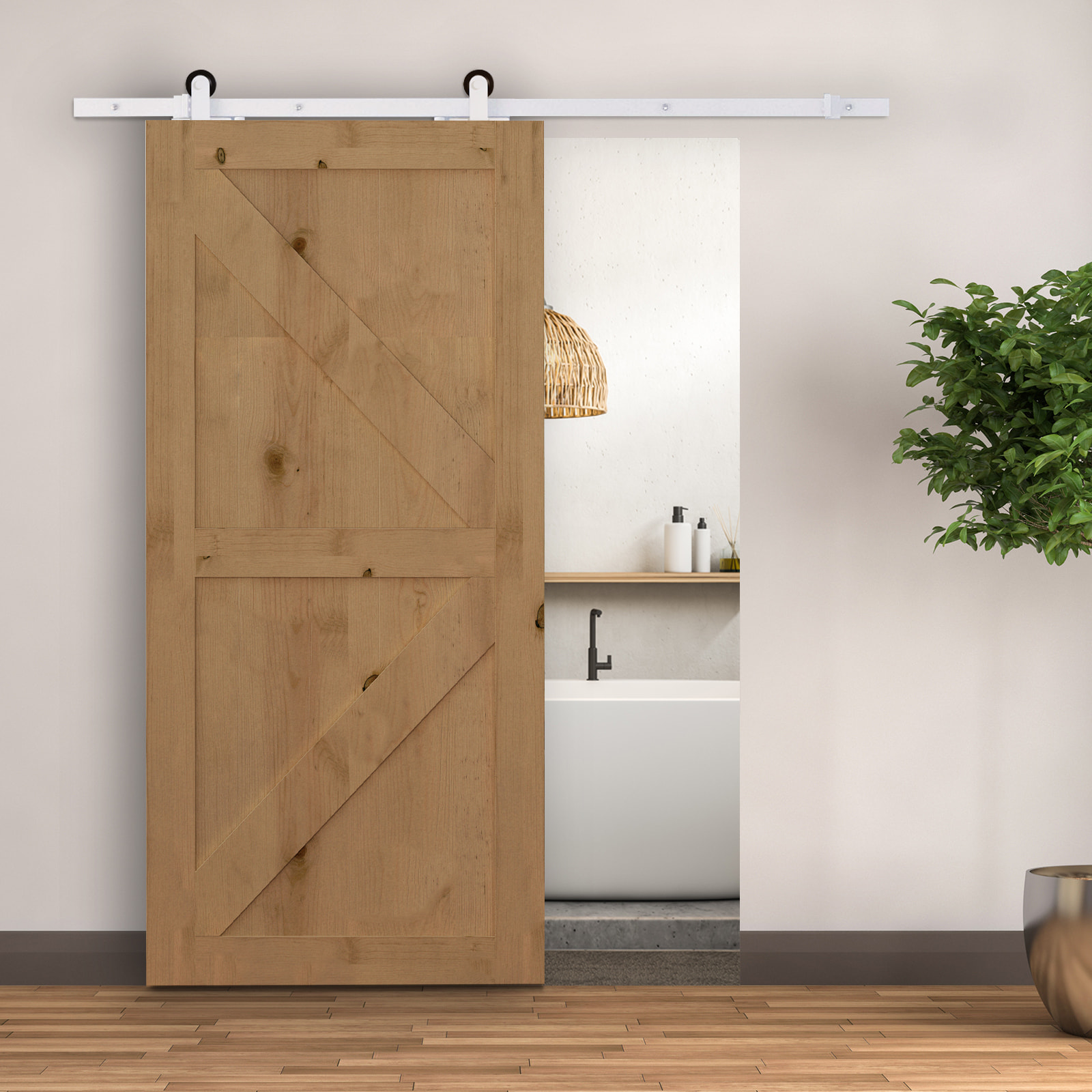 183 cm Herraje para Puerta Corredera Kit de Accesorios para Puerta Corrediza de Madera con Guía de Suelo Riel de Acero al Carbono Blanco