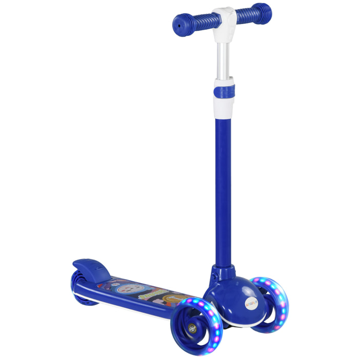 Trottinette pour enfants trottinette 3 roues lumineuses LED hauteur guidon réglable  frein à friction arrière bleu