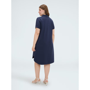 Fiorella Rubino - Vestido con cuello polo y botón joya - Azul
