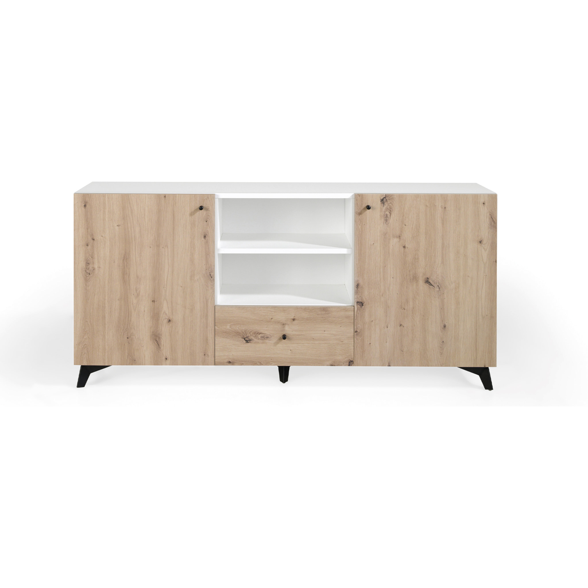 Aparador HANOVER - 2 puertas, 2 huecos y 1 cajón - roble y blanco polar - 160x40x76cm