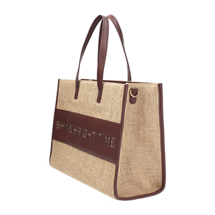 Borsa a spalla donna beige in tessuto