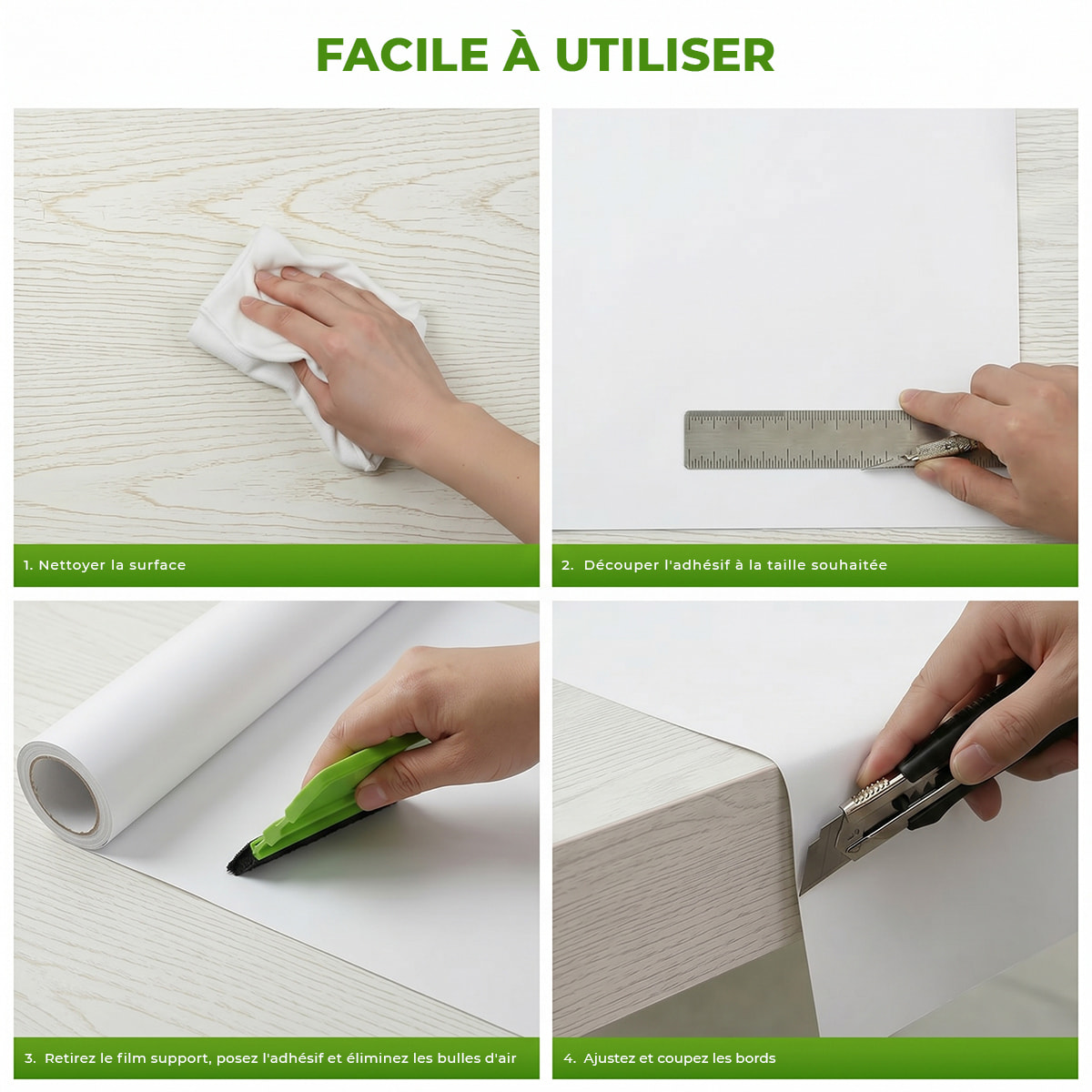 Rouleau adhésif décoratif Vinyle au Mètre - Blanc - Sticker Lavable Imperméable Mur Cuisine Meubles