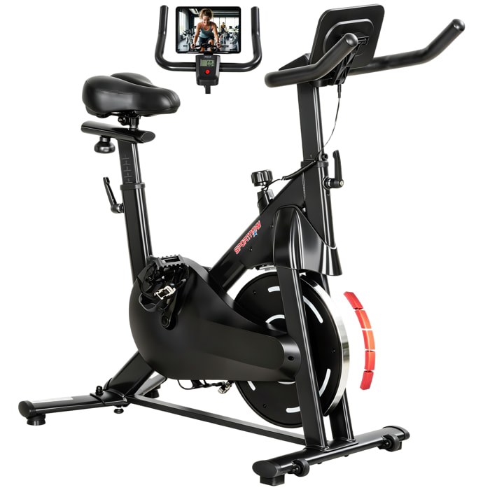 Bicicleta Estática en Casa con Resistencia Magnética Regulable, Bici Estática Silenciosa con Pantalla LCD, Volante, Asiento y Manillar Ajustables, Ruedas y Soporte para Tablet, Carga 120 kg