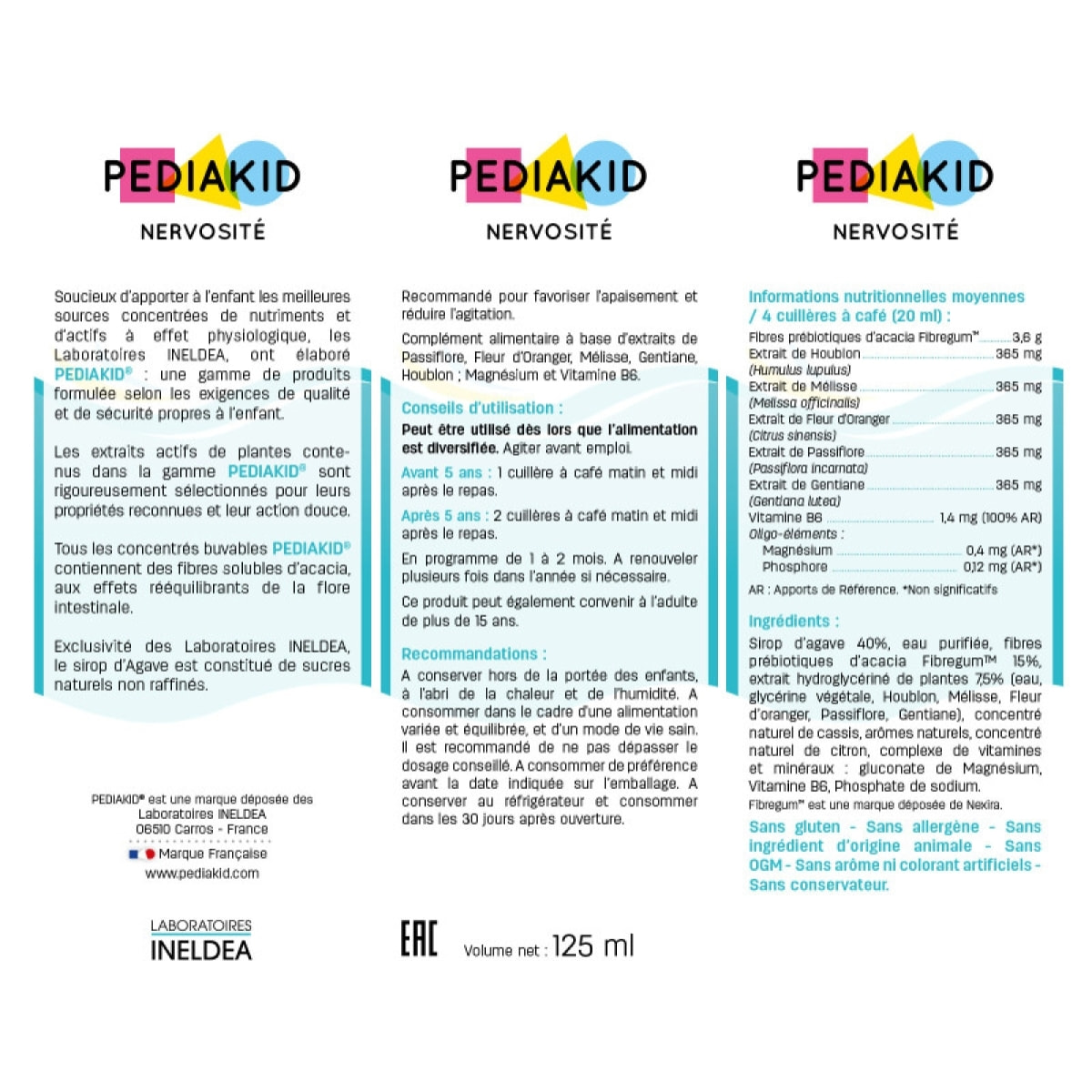 PEDIAKID - Pack Sirops Sommeil & Nervosité - Compléments alimentaires à base de plantes - Formule exclusive au sirop d'Agave - Aide à réduire l'agitation - Facilite l'endormissement - 2 flacons 125ml