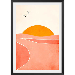 Affiche graphique danse avec le soleil Affiche + cadre en bois - Noir