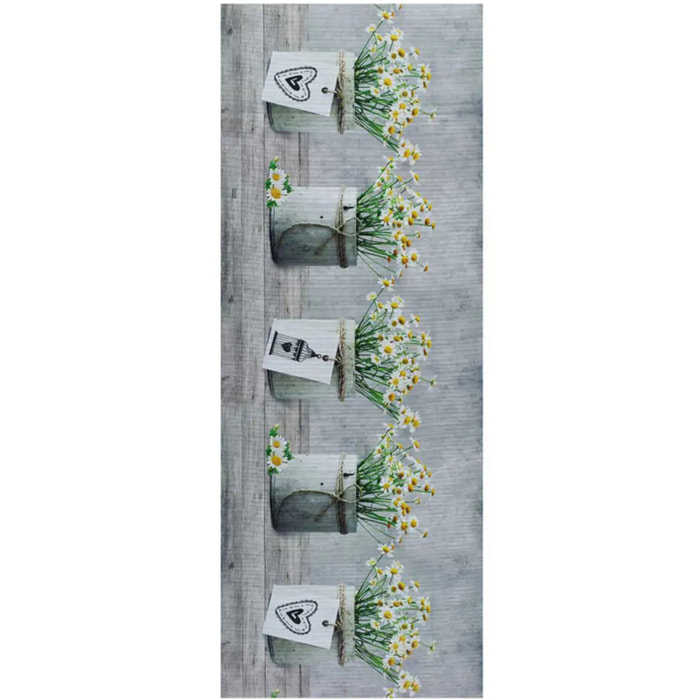 SPRINTY Alfombra vinílica de cocina dibujos macetas en gris, varias medidas disponibles.