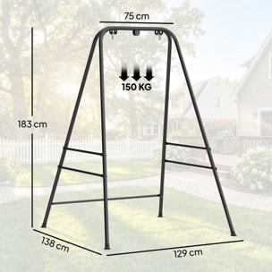Soporte para Silla Colgante y Hamaca, 183 cm, Soporte para Columpio con Estructura de Acero, Almohadillas Antideslizantes y 2 Mosquetones, para Interior y Exterior, Carga 150 kg, Negro