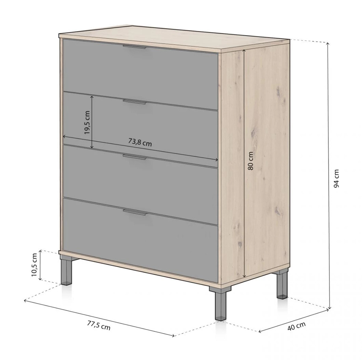 Cómoda Luke Gris Antracita - Roble Nodi
