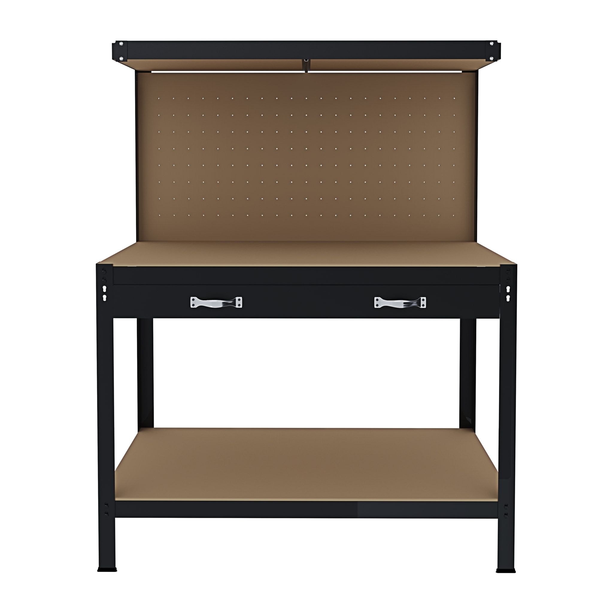 Banco Tavolo Da Lavoro 3 Livelli 120 x 60 Cm Max 370 Kg Cassetto Parete Pannello Forato Porta Attrezzi Utensili Garage Officina Cantina Magazzino Nero