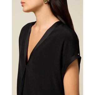 Oltre - Blusa escote en V de viscosa - Negro