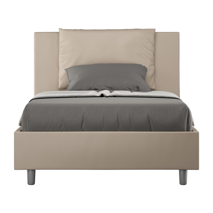 Cama con almacenaje acolchada 120x190 cuero sintético gris paloma Antea