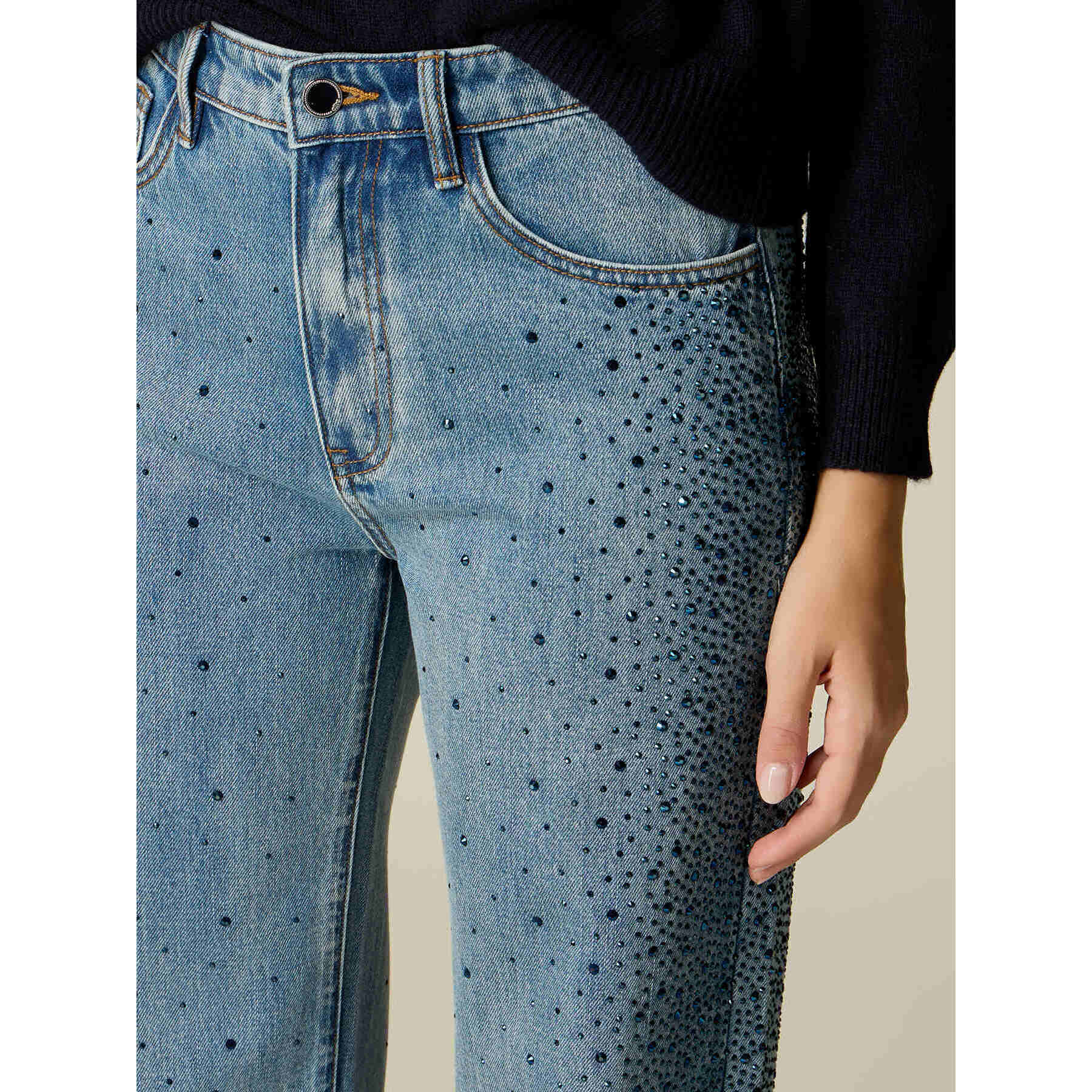 Oltre - Jeans wide leg con cristalli - Azzurro